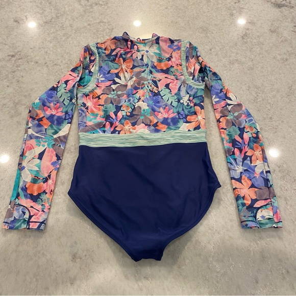 Athleta Girl Floral Rashguard One Piece Swimsuit - Size XL (14) - Picture 2 of 5
